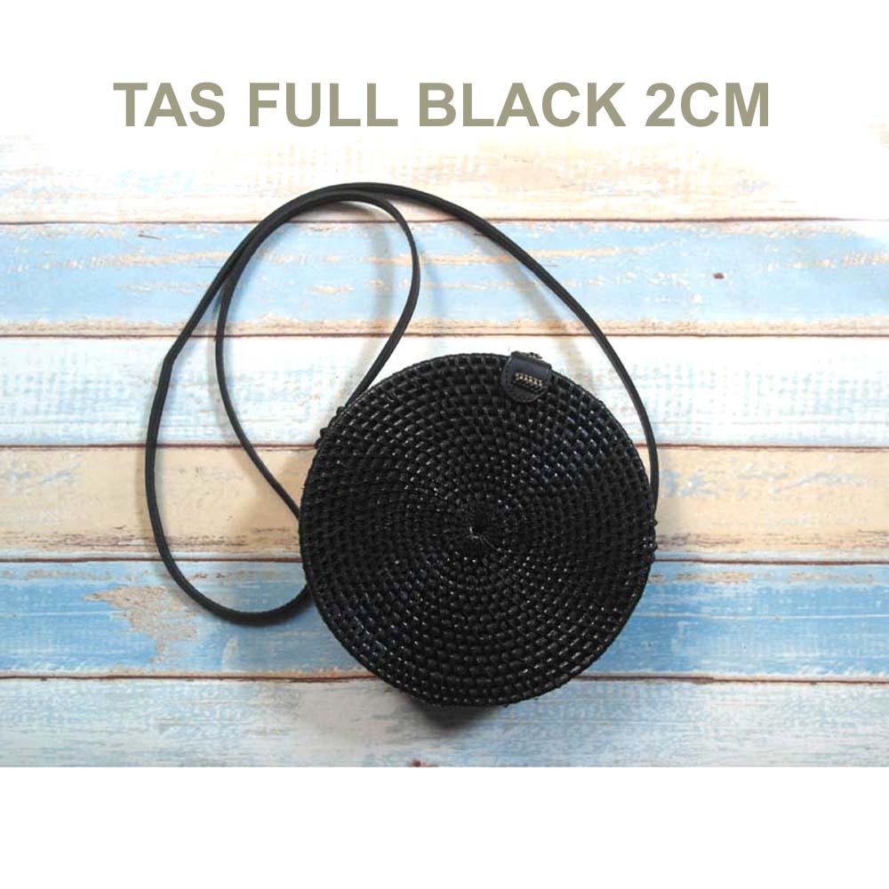 TERMURAH Tas Rotan Ate Bulat Bali 20cm - Full Black
