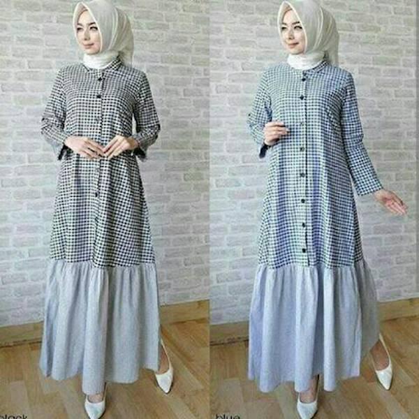 Promo Hari Ini Lk Square Maxi BR Dress Terusan Maxi Gamis Syari Kotak Kecil Pink Coklat Navy Hitam