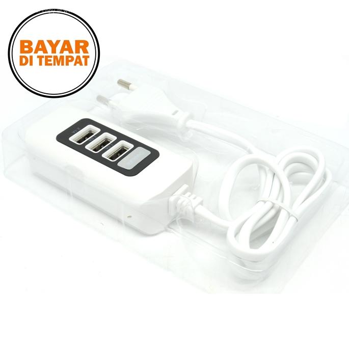 Rimas USB Charger Hub 3 Port 5V 2.1A EU Plug - White/Black - Putih Hitam Casan Fast Charging Tanpa Konverter Unik Berkualitas