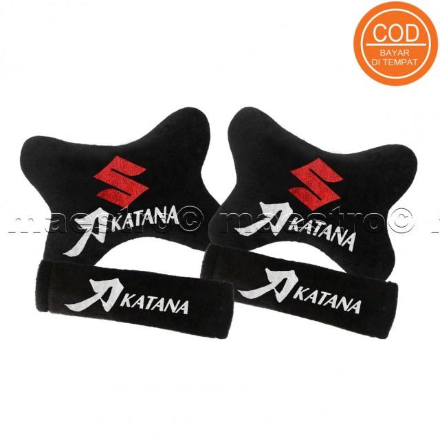 Aksesoris bantal leher jok mobil lucu unik Set 2in1 Suzuki Katana