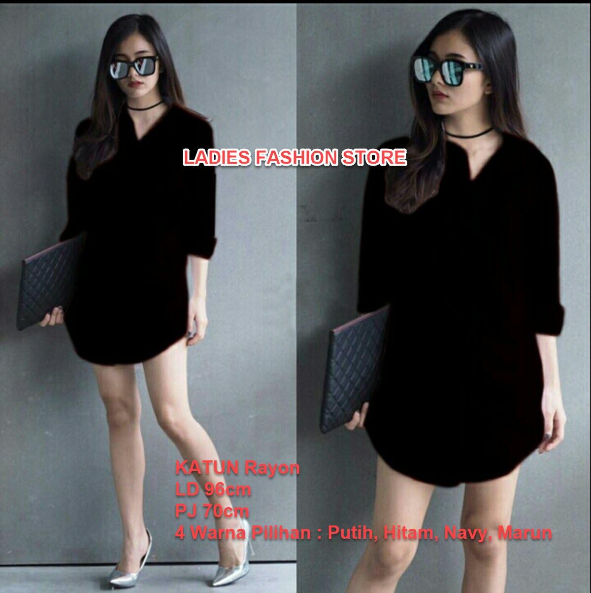 Kemeja Wanita Lengan Panjang / Atasan Wanita / Tunik Murah / Atasan Wanita Muslimah / Kemeja Casual santai / Baju Atasan Muslimah / Kemeja Polosan Wanita / Kemeja Formal Wanita / Kemeja Cewek Gaul Modern Terbaru / Long Blouse Murah Cantik / Intash HITAM