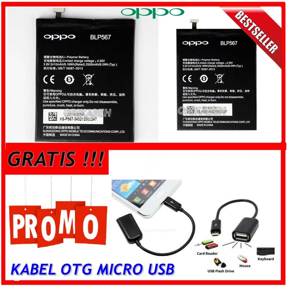 Oppo Baterai / Battery BLP567 For Oppo R1 Original - Kapasitas 2500mAh + Gratis Kabel Otg Micro Usb ( orikabeh )
