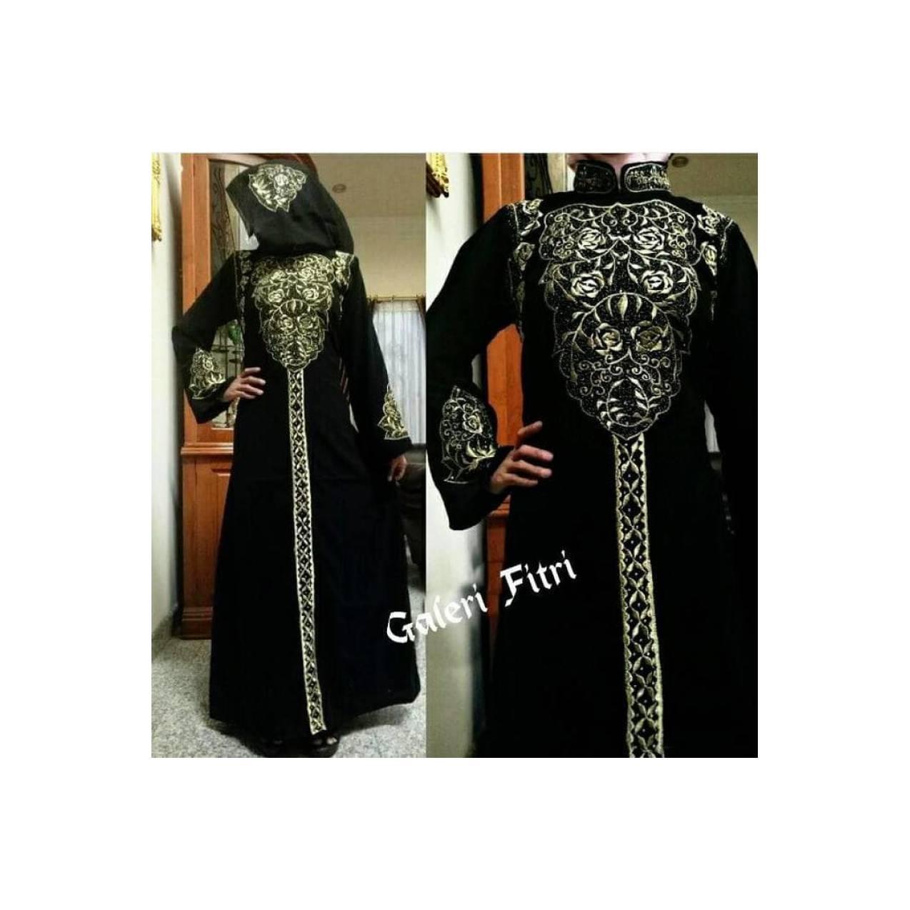 gamis pesta arab hitam baju muslim model terbaru