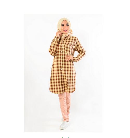 Tunik Wanita Plaid Long Laila Coklat