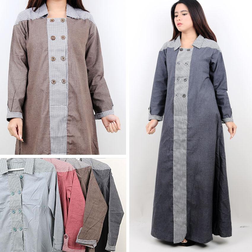 Oma Holley Fashion Anindita Long Coat Jahit Lurus Combi Kancing Delapan - Size L