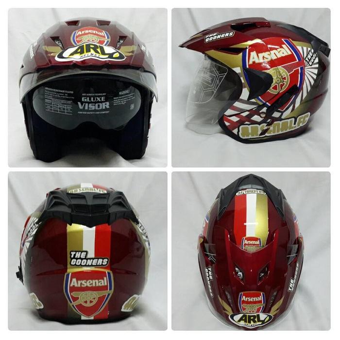 Helm Club Bola Half Face Double visor Arsenal Merah Maroon