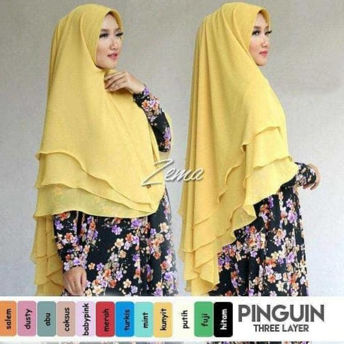 Disc 30% Khimar Pinguin 3 Layer Kinara /Grosir Jilbab Hijab Kerudung Murah | Baju Lebaran Muslim