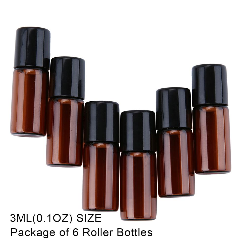 Jvgood Amber Kaca Gulungan-On Botol dengan Bola Alat Penggulung Anti Karat untuk Minyak Atsiri, Aromaterapi, parfum dan Balsem Bibir, Set 6