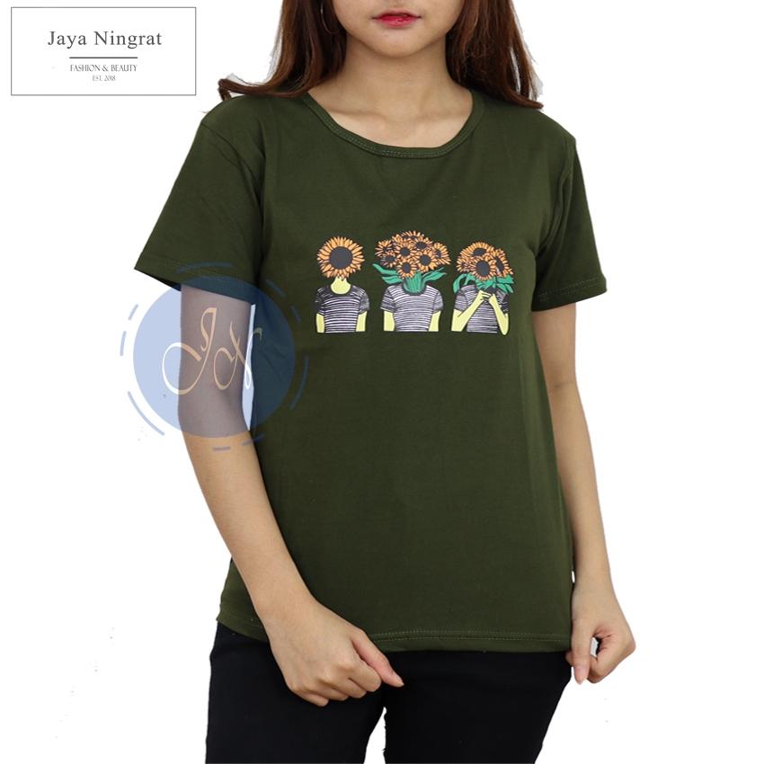 Jaya Ningrat T-Shirt Wanita SUNFLOWER Tumblr Baju wanita Kaos wanita Kaos remaja terkini Kaos distro Kaos wanita lengan pendek - Hijau