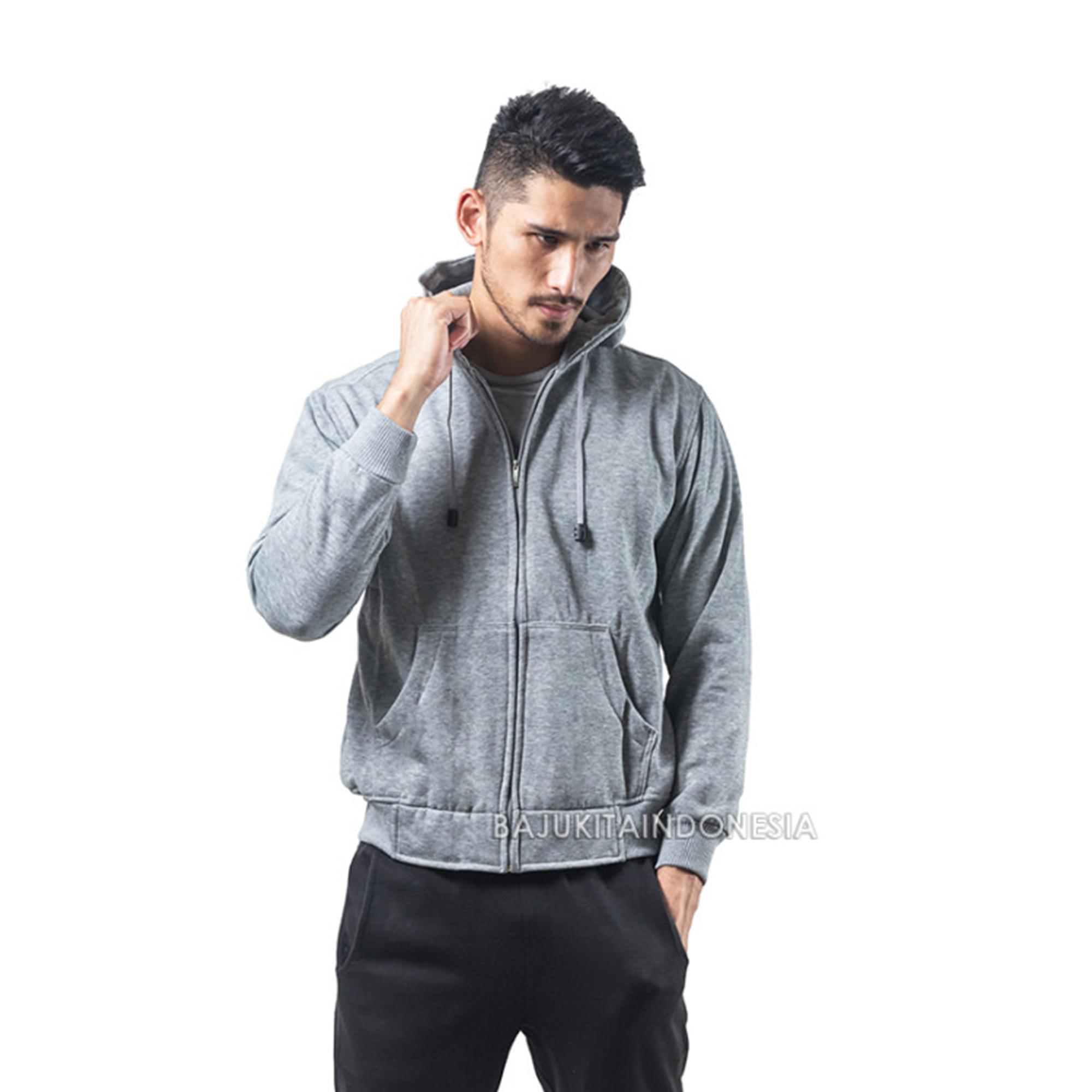 Bajukitaindonesia Jaket Hoodie Zipper Polos ABU MUDA - Pria dan Wanita