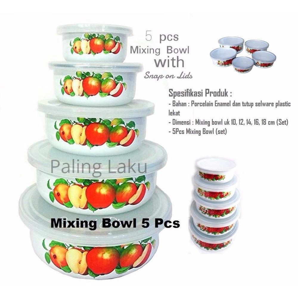 Paling Laku Mixing Bowl/ Fresh Box 5 Pcs Enamel + Tutup Transparant Kedap Udara Maspion Panda