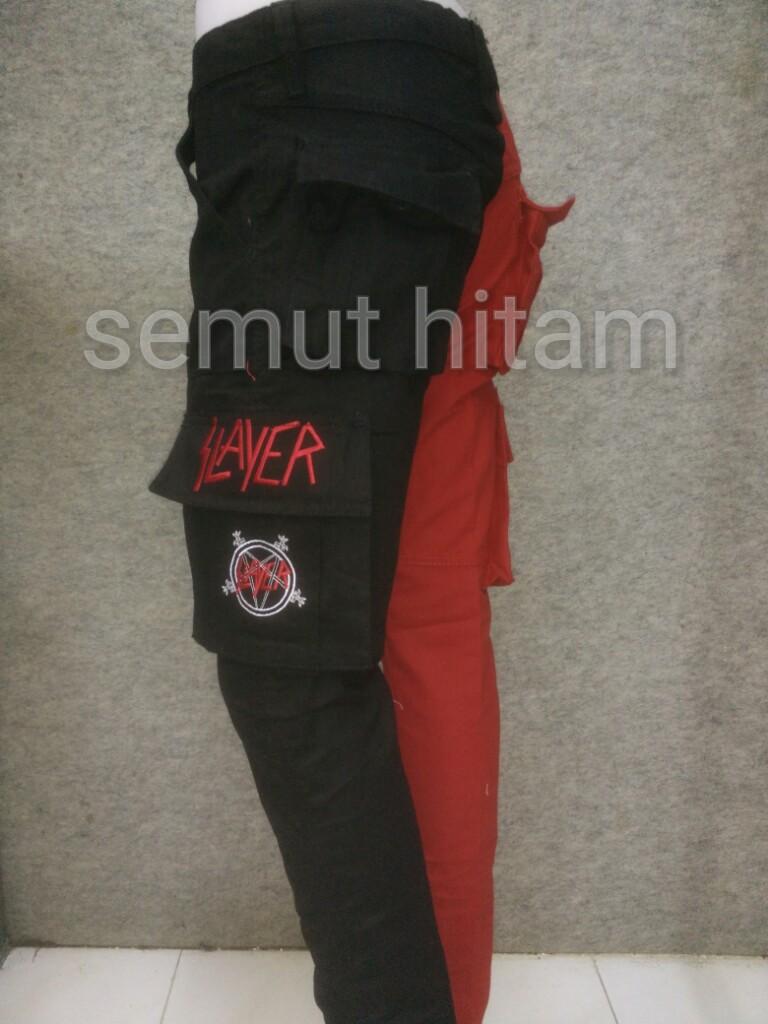 Celana Panjang Cargo Alpine / Alpin / Alvin / Punk / Hitam Merah Prapatan Rebel