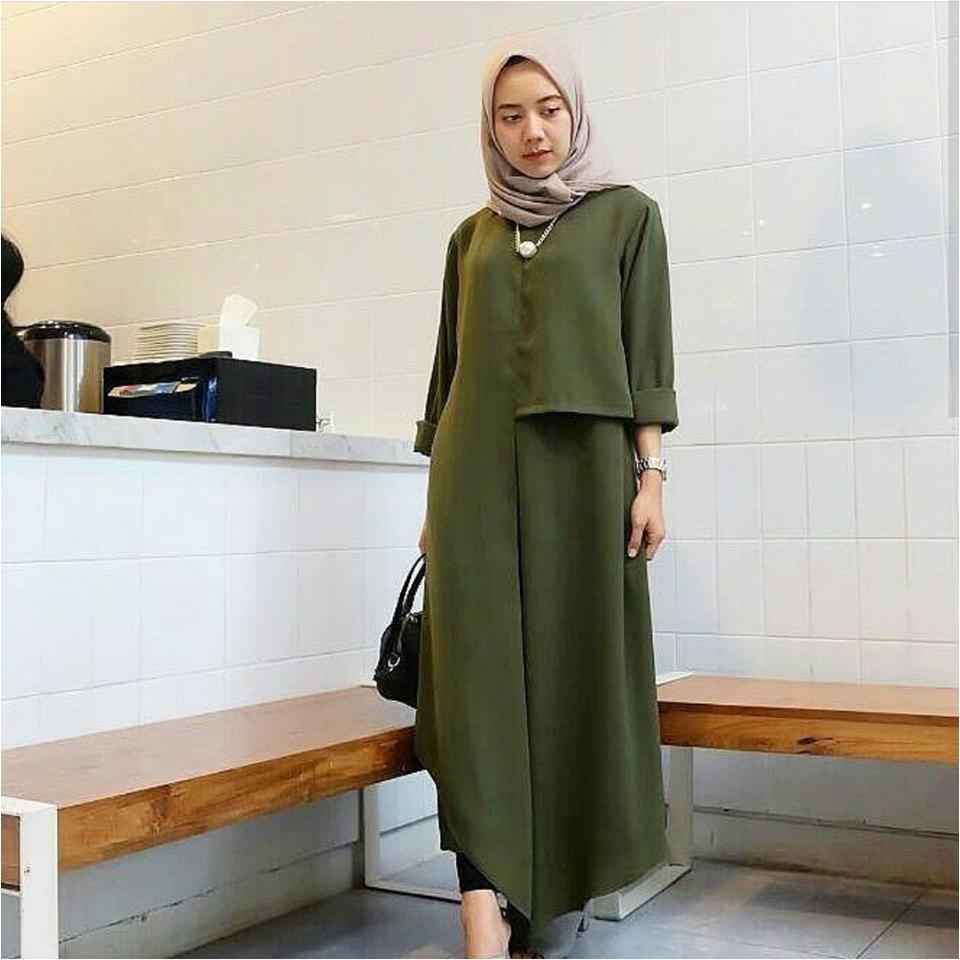 Ria_Store Inul Dress  Army // Busana Muslim Wanita MC223 Inul Dress Army // Maxi Dress / Maxi Muslim / Dress Muslim / Busana Muslim / Baju Muslim / Hijab Fashion / Hijab Style - Hight Quality