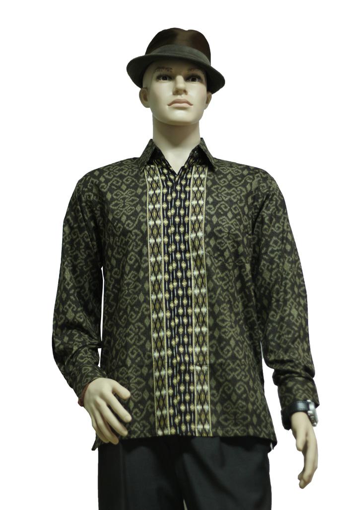 Popularitas Terlaris Kemeja Batik Motif Tenun Ikat Piramida Coklat