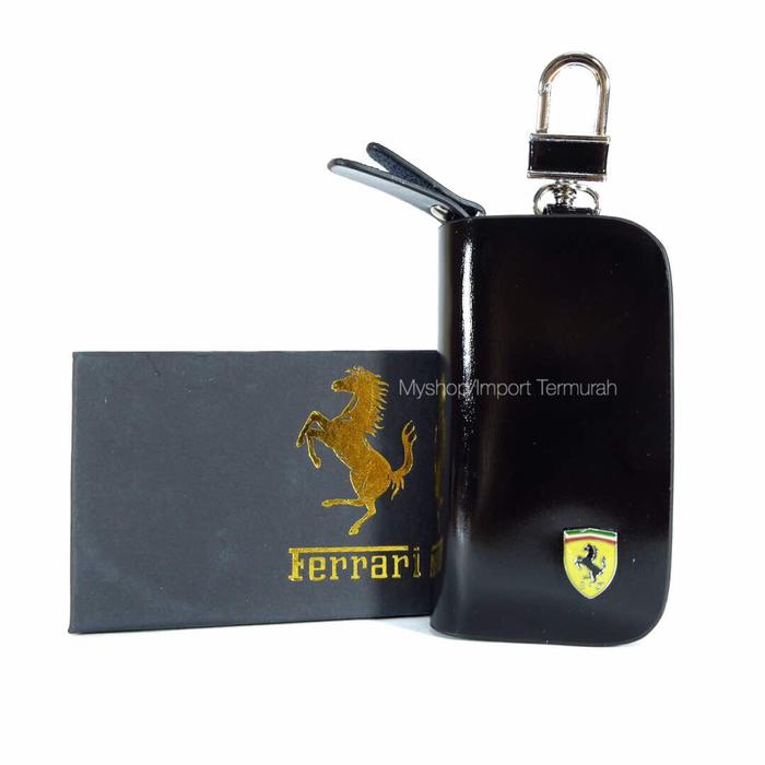 ASLI!!! DOMPET GANTUNGAN KUNCI MOBIL IMPORT BRANDED | FERRARI 81 BLACK / BROWN - D81kMD