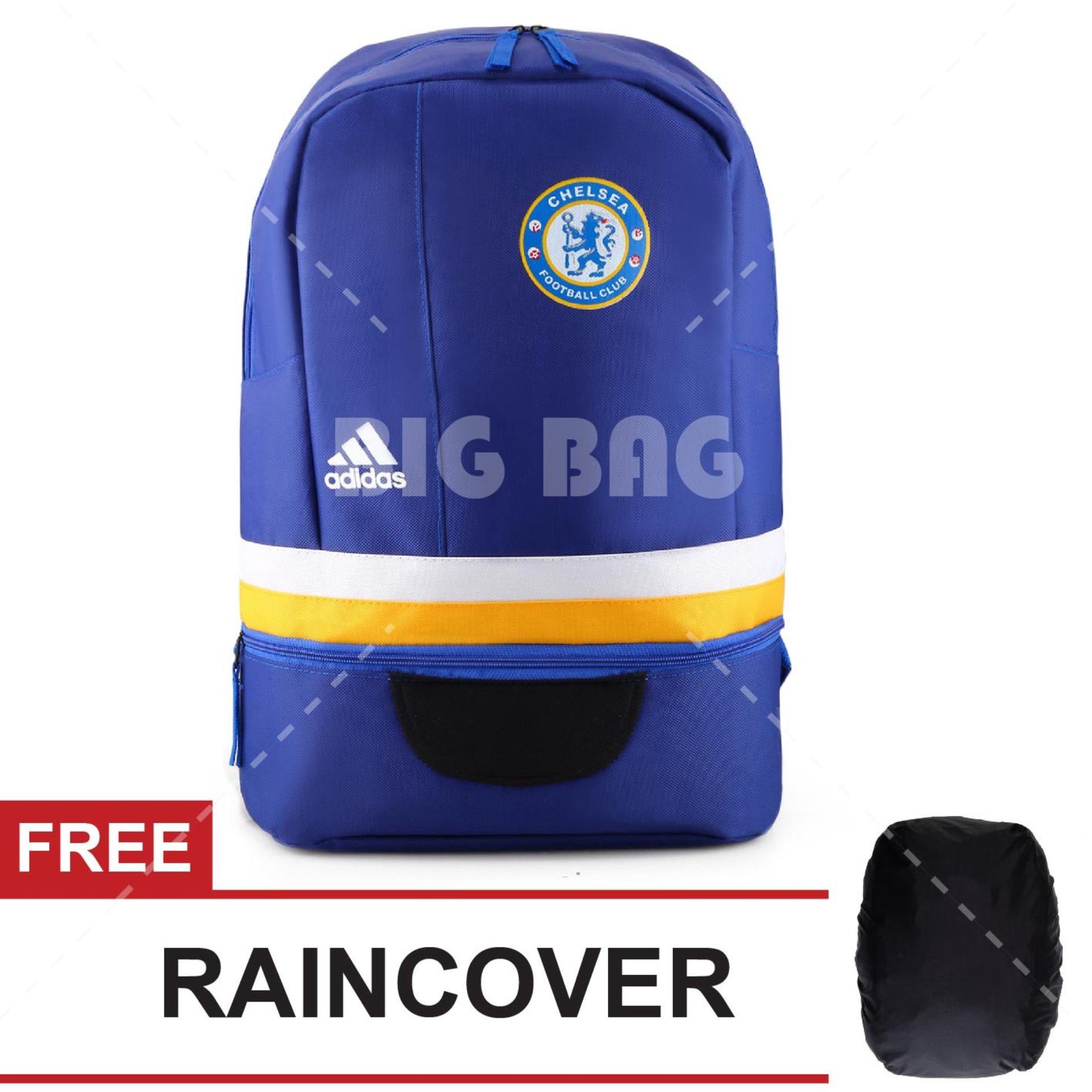Tas Ransel Adidas Bola Pria Chelsea FC Laptop Backpack Men Soccer Editions - Blue + FREE Raincover