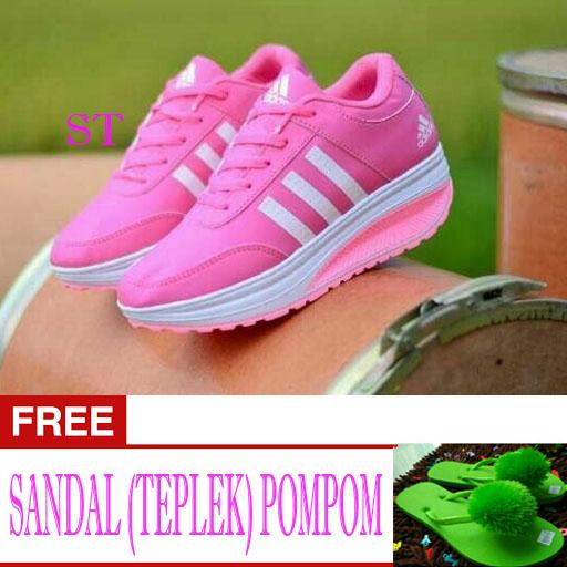 Sepatu wanita sneakers/Sepatu wanita flat/Sepatu wanita wedges/Sepatu wanita heels/Sepatu wanita murah/Sepatu wanita kickers/Sepatu wanita import KETS ADIDAS ZX (PINK SALEM) free SANDAL (TEPLEK) POMPOM