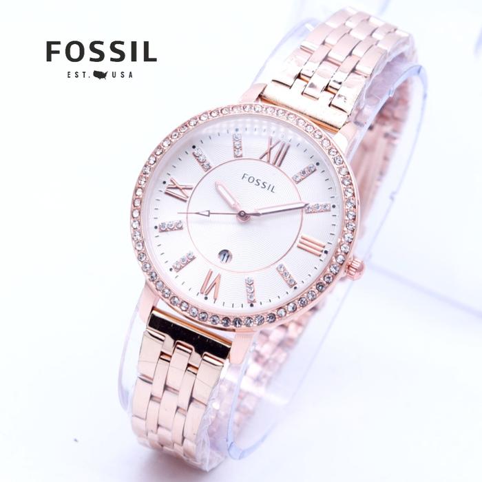 DISKON Jam Tangan Wanita / Cewek Fossil Romawi Diamond Rantai Rose White TERMURAH