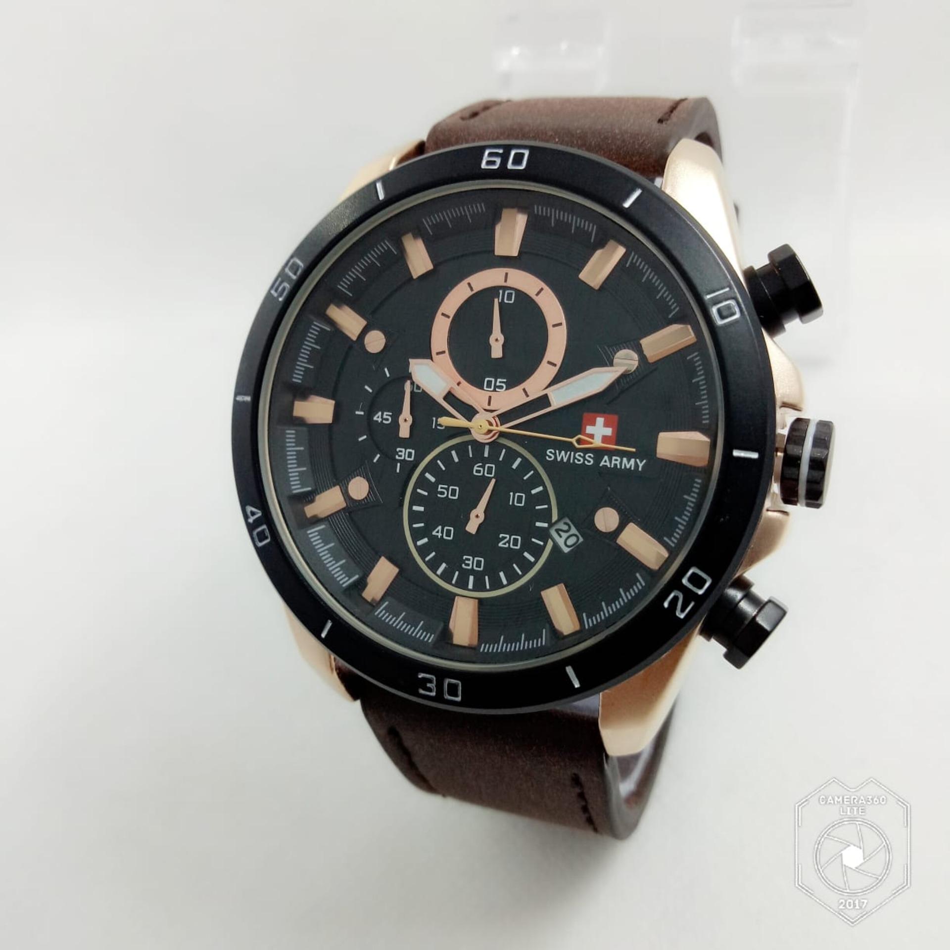 Limited Edition Swiss Army Sa 2193 Chrono Jam Tangan Pria Stainless Swiss Army Chrono Jam Tangan Casual Pria – Leather Strap SA6410BI [Dark Brown