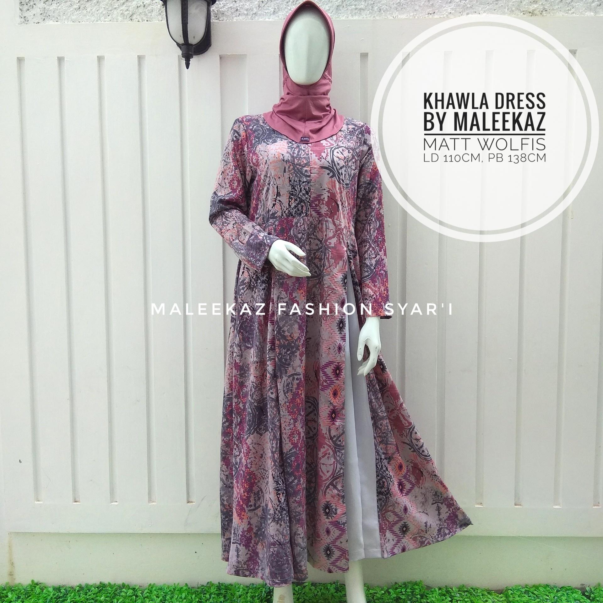 MaleekaZ Fashion Syar'i Gamis Syari Busui Motif Bunga / Baju Muslim Wanita Syar'i / Gaun Pesta Muslimah / Maxi Dress Lengan Panjang - Khawla Dress - Ungu