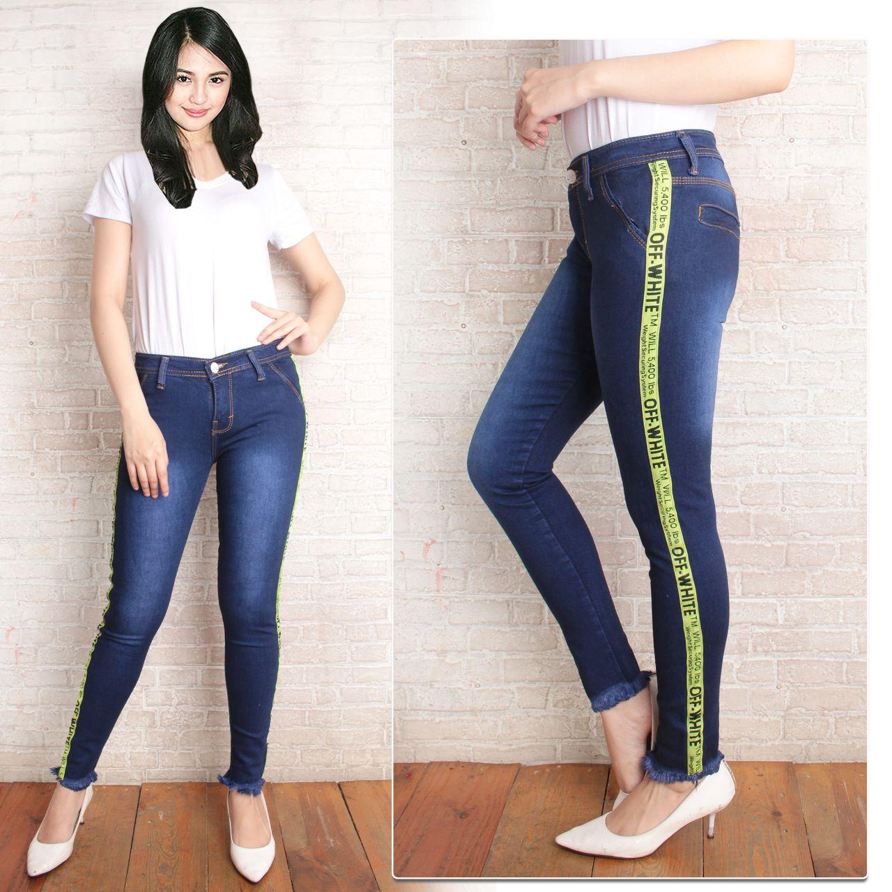 celana jeans wanita PR OFF WHITE rawis terbaru premium