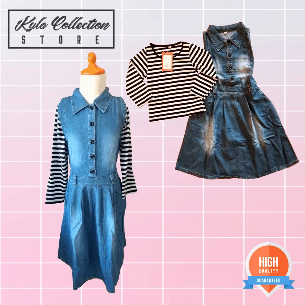 Setelan Baju Gamis Muslim Anak Dress Jeans Perempuan Murah Lucu Unik Pakaian Branded VIA 113