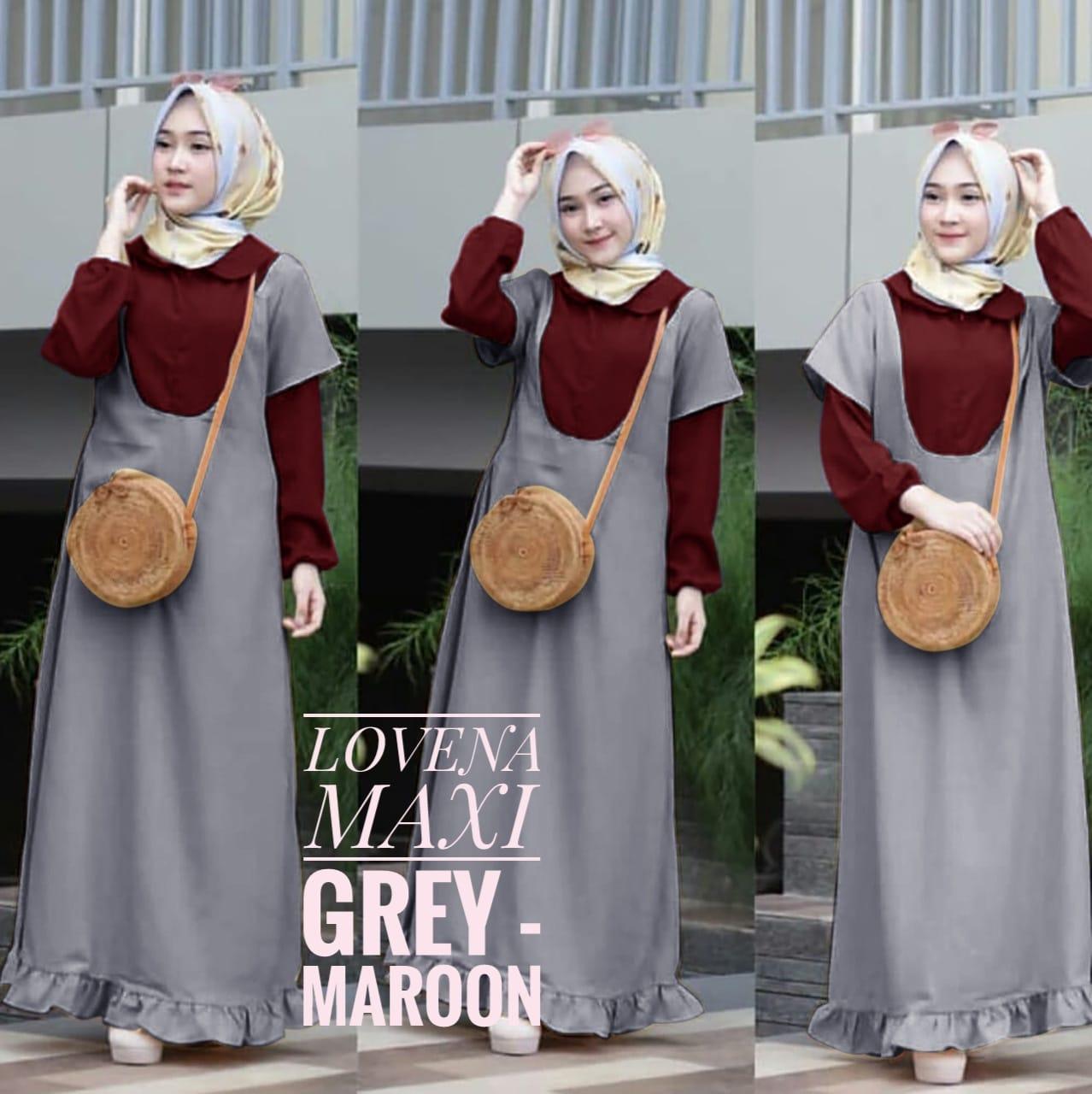 GAMIS BALOTELI MURAH / MAXI DRESS BALOTELI BEST SELLER LOVENA GREY- MAROON ( TANPA PASMINA)