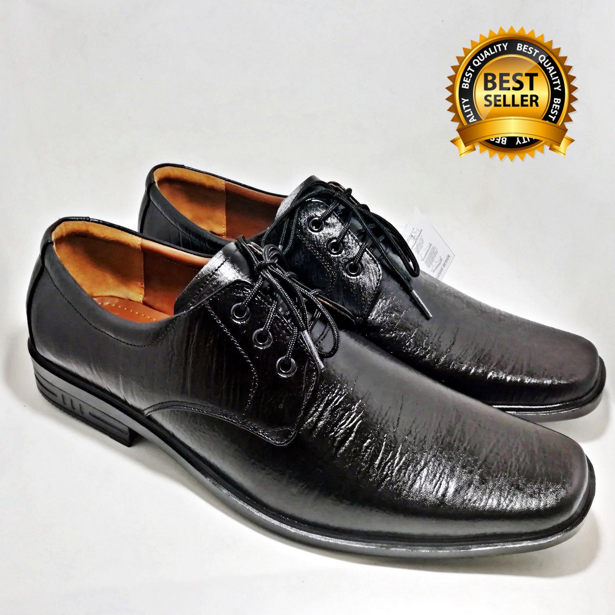 Sepatu Tali Kantor Pria Kulit Asli Bukan Sintetis Tekstur Serat Kayu Pantofel Size Ukuran Lengkap Dari Kecil Sampai Besar - Hitam - Yupelia