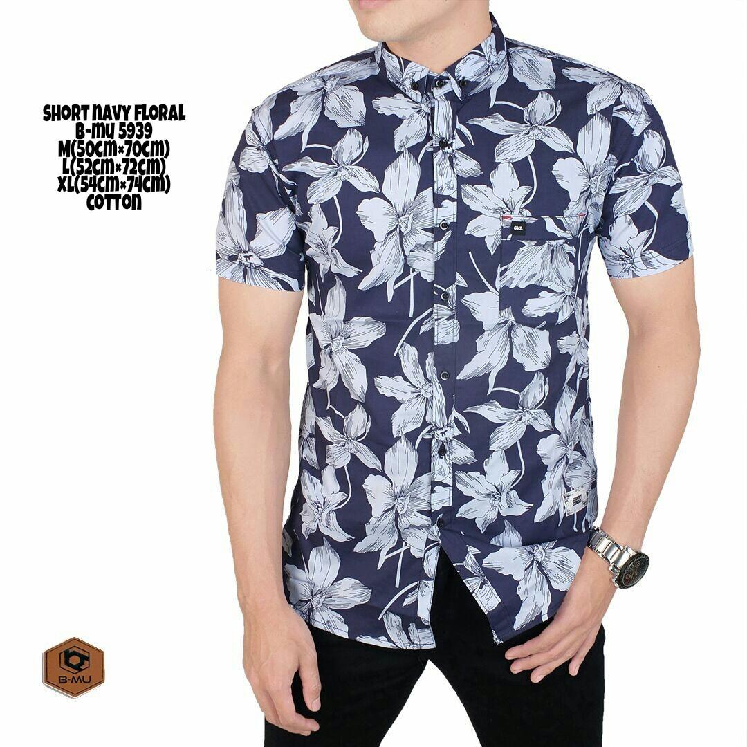 bajuku murah short navy floral b-mu 5939 kemeja kekinian kemeja tangan pendek pria exclusive kerah lipat / kemeja printing pria / kemeja pantai pria kemeja casual pria formal batik pria sweater pria kaos oblong superhero