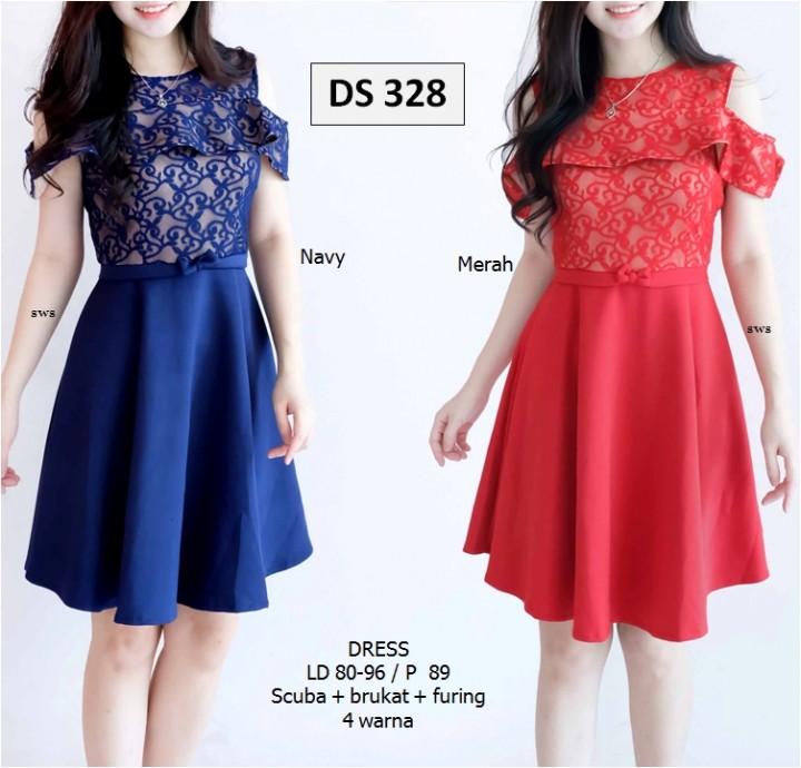 Dress Pesta Scuba Brukat Wanita DS328