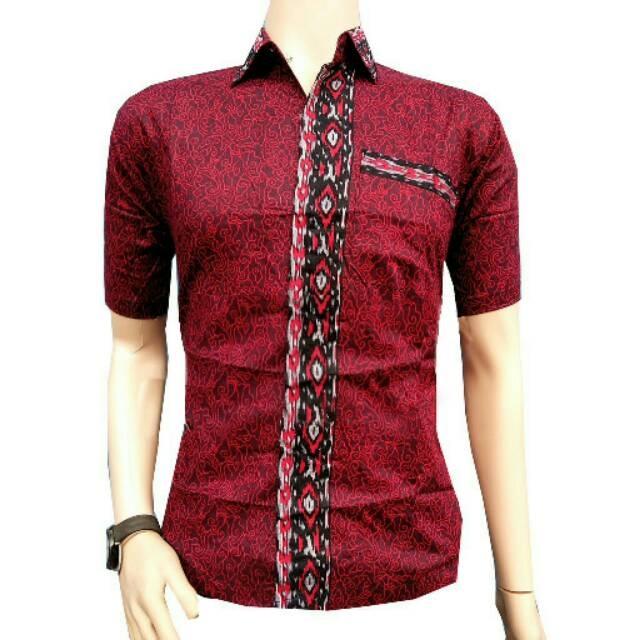 Kemeja Pria Batik modern Lengan pendek warna Merah