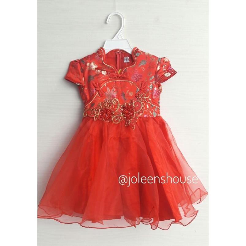 PROMO SALE - DRESS CHEONGSAM ANAK IMPORT RED MODERN QIPAO DRESS F001
