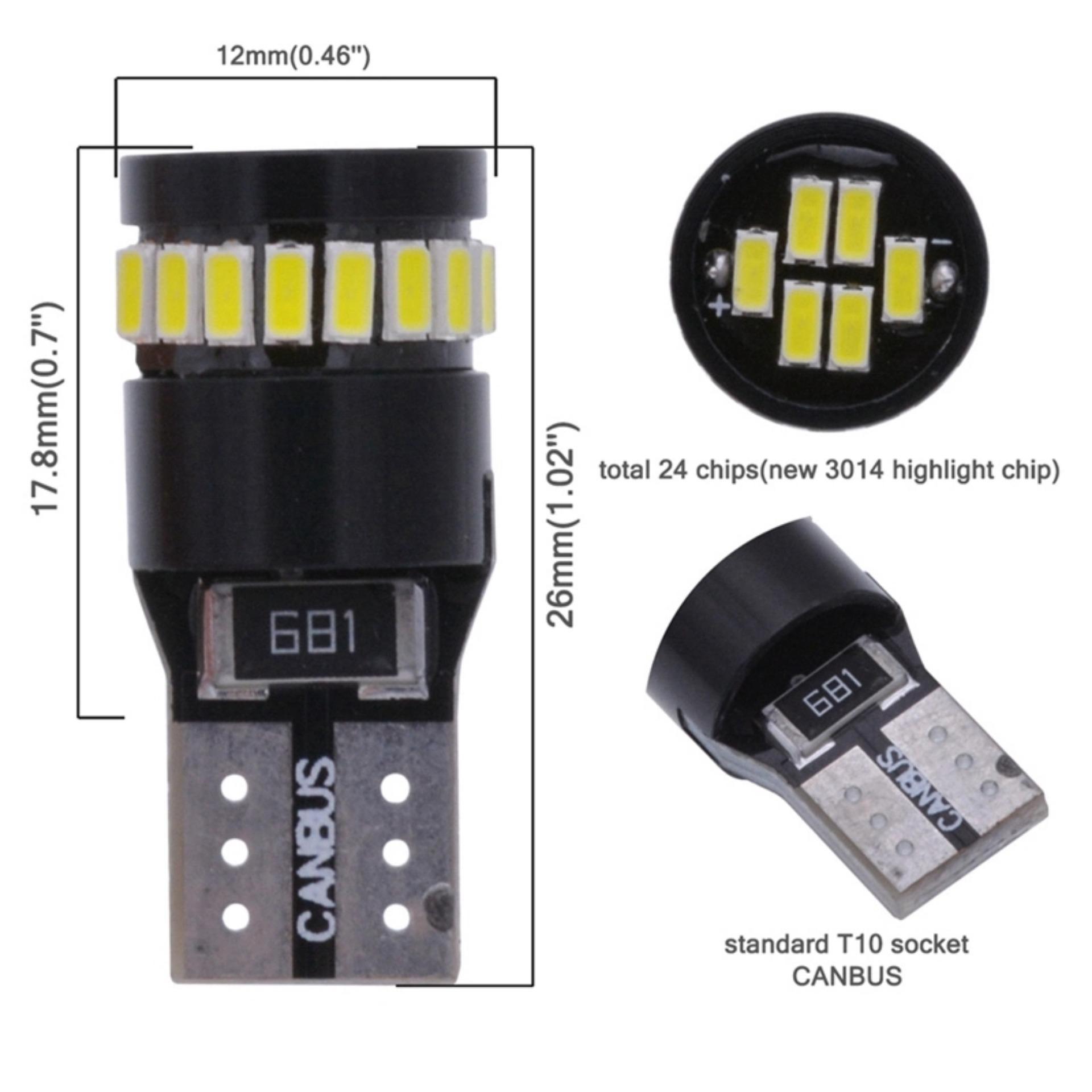 2 Biji Lampu LED T10 CANBUS METAL Soket Senja Sein Plat nomor mundur Rotary 24 titik 3014 12V Mobil Motor ARSYSTORE - PUTIH