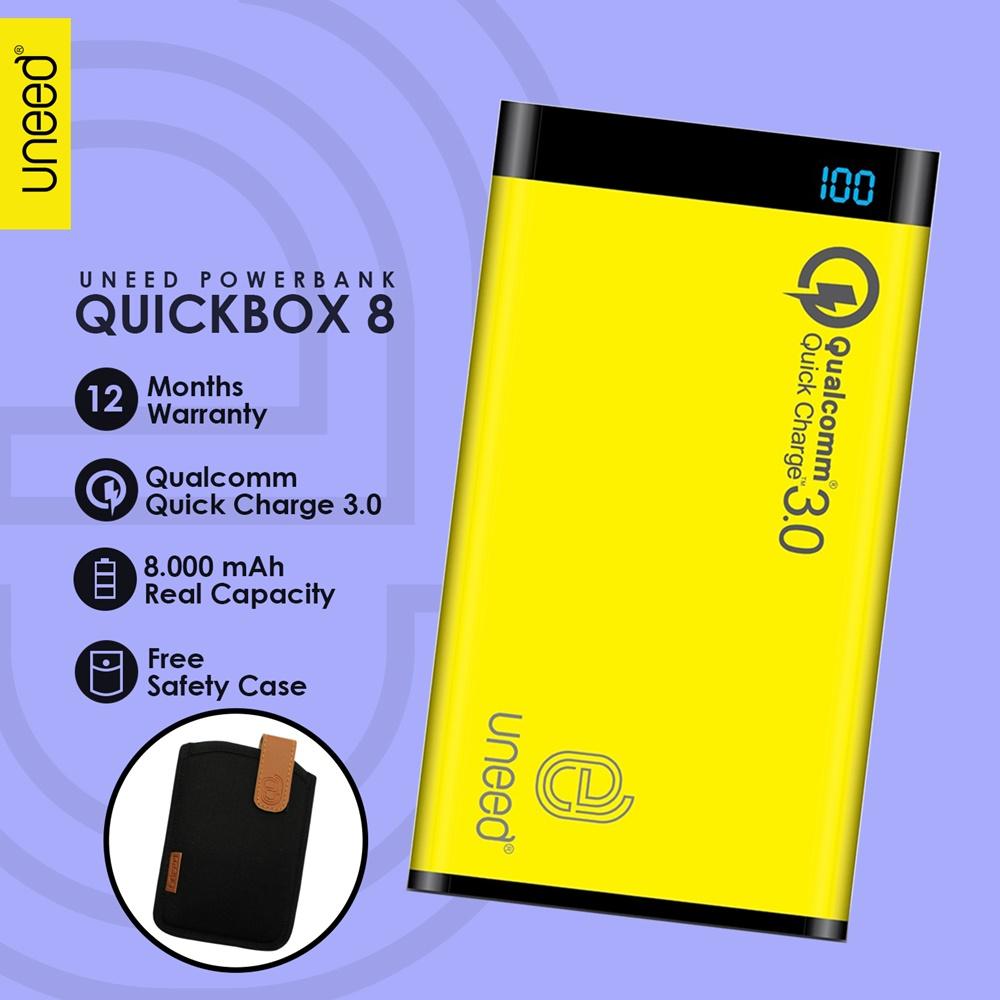UNEED PowerBank 8000mah Qualcomm Quick Charge 3.0 QuickBox Dual USB Port Real Capacity - Original - Kuning