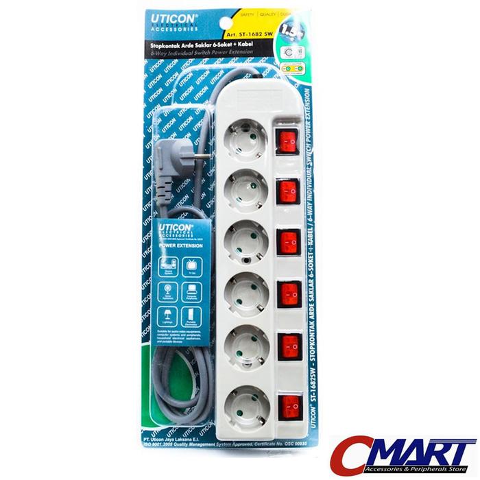 Uticon Colokan Listrik Steker Stop Kontak 6 Port Stopkontak St-1682sw By Cmart Computer