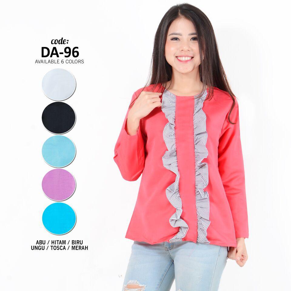 Baju Blouse Atasan Kerja Tangan Panjang Murah Wanita Kekinian Rempel Garis DA/96 MF / Andam26
