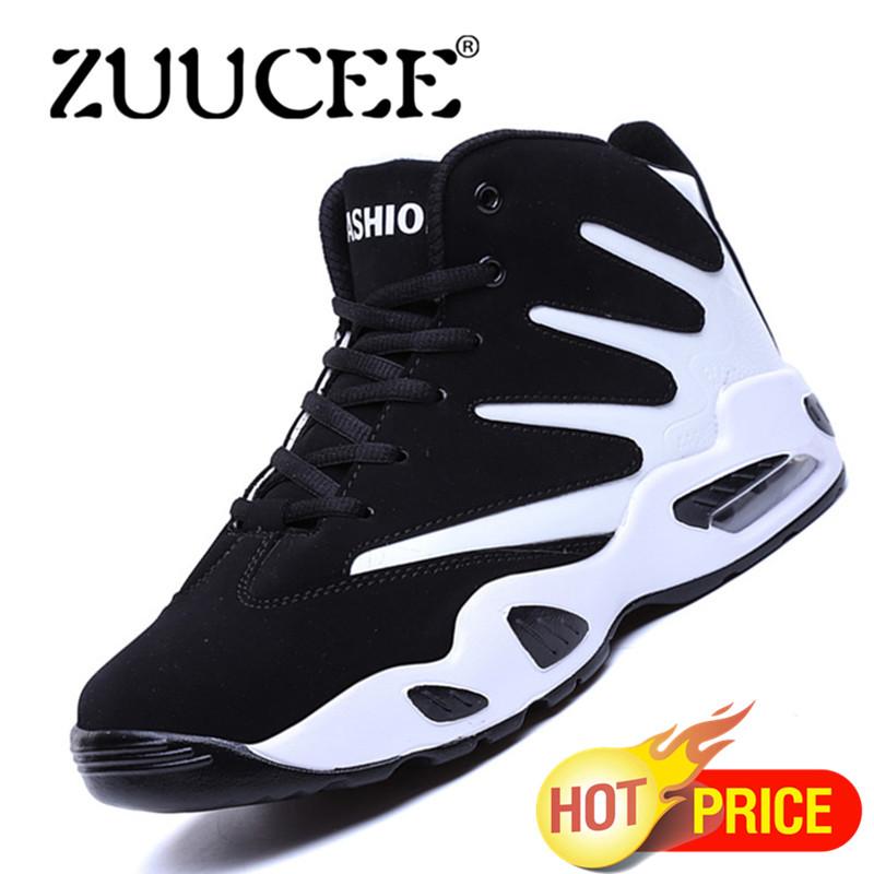 ZUUCEE Pria Musim Dingin Tinggi Top Sepatu Bola Basket Causion Olahraga Sneakers (Putih Hitam)-Intl