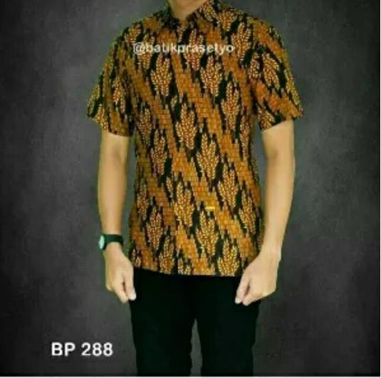 KEMEJA BATIK BATIK PEKALONGAN KEMEJA HEM BATIK PENDEK EKSLUSIF MURAH KEREN - BATIK SOGAN GANDUM