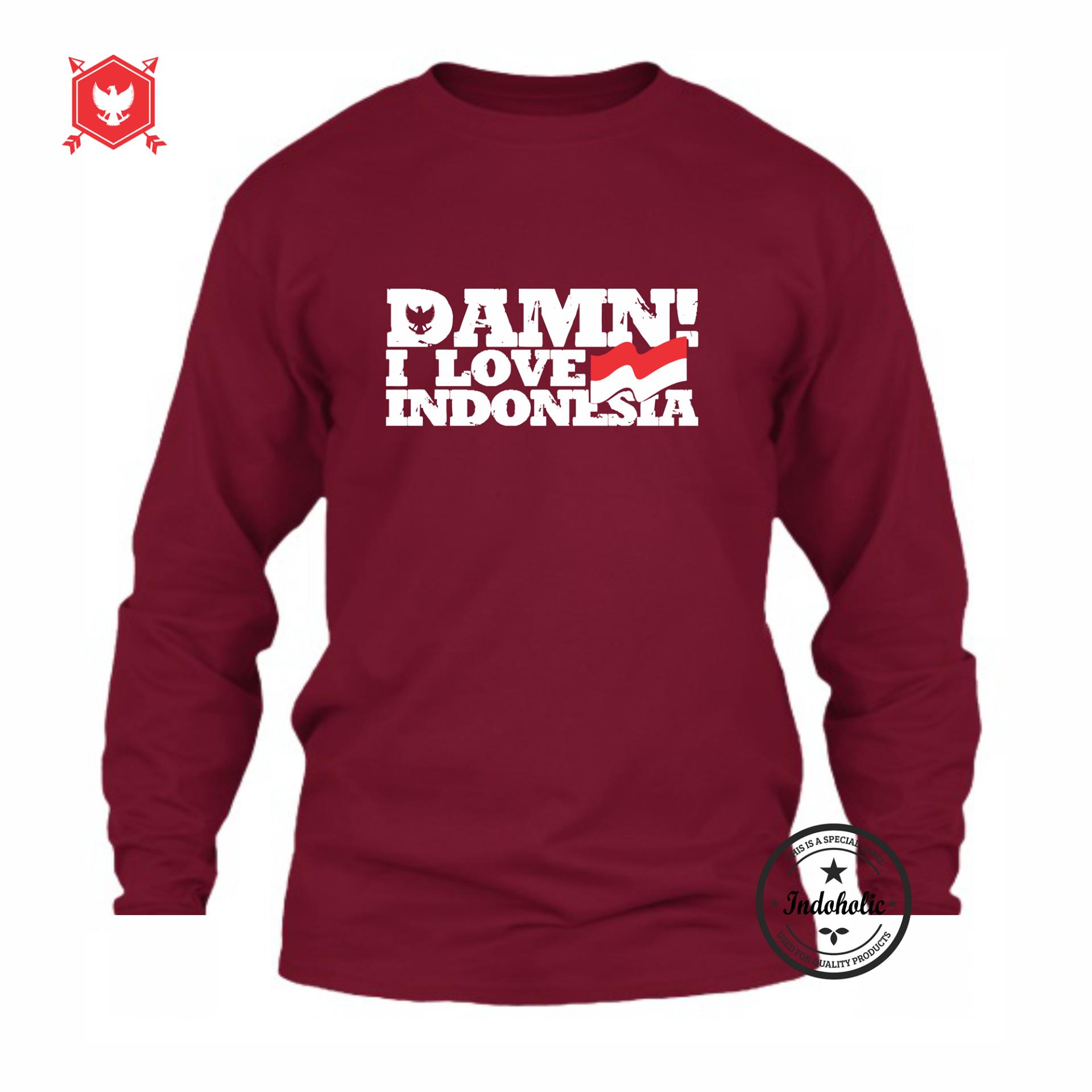 Indoholic Apparel Kaos Distro Damn I Love Indonesia Baju Pria Bandung Lengan Tangan Panjang Muslim Moslem Premium Lebaran Murah Keren Wanita Anime - Marun