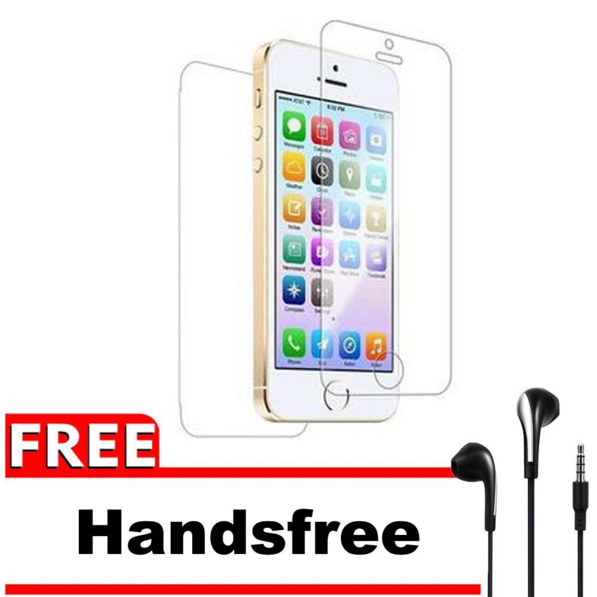 Vn Apple iPhone 5 / 5S / 5G / SE Tempered Glass 9H Screen Protector 0.32mm Depan Belakang + Gratis Free Handsfree Headset Universal - Bening Transparan