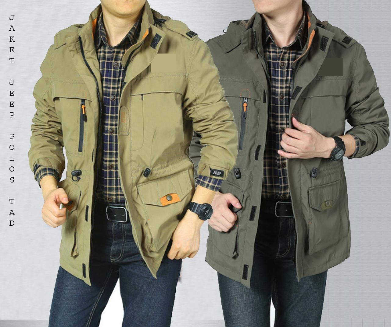 Jaket Parka Jeep Polos. Warna Hijau Army. Hoodie Jacket Bahan Baby kanvas Cotton