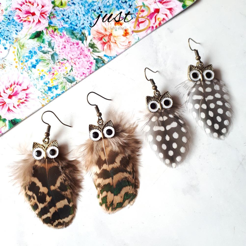 Anting Owl Feather Bulu Burung Hantu Hijab
