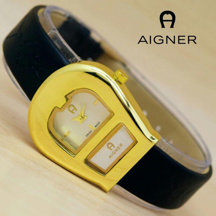 Jam Tangan Wanita Aigner Window Kulit Body Gold Cantik