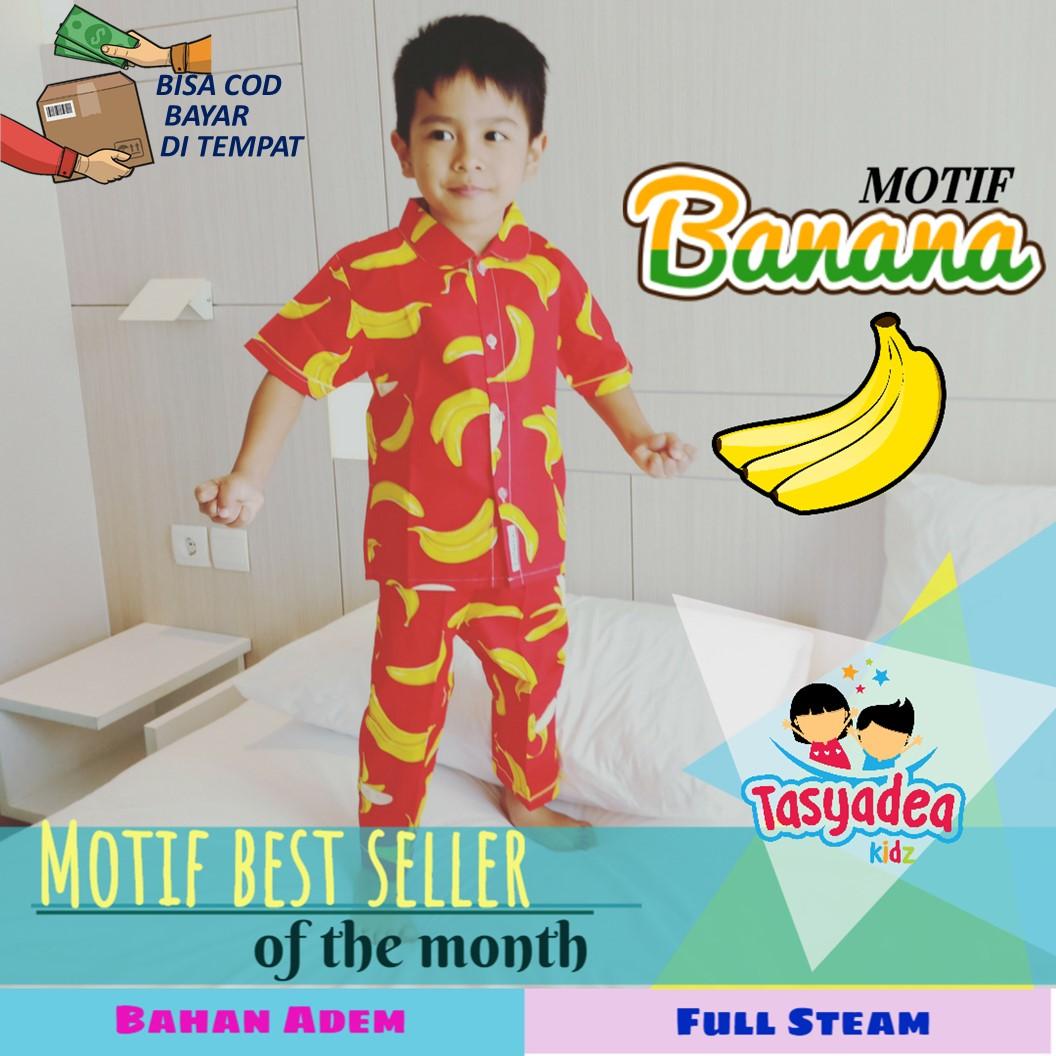 Baju Piyama Anak Motif Ngetrend / Piama / Pajamas Kids / Baju Tidur Anak Cewe Cowo Bajan Katun Motif BANANA Bahan Adem Nyaman Dipakai
