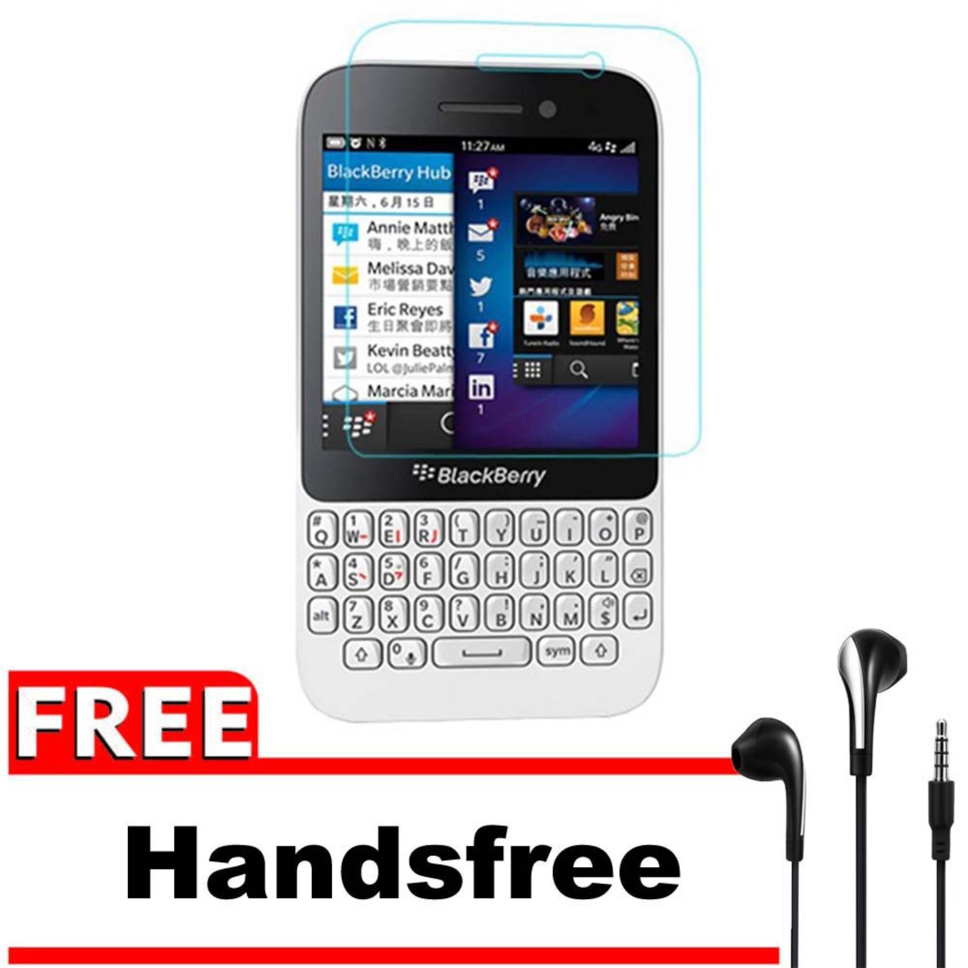 Vn Blackberry BB Q5 Tempered Glass 9H Screen Protector 0.32mm + Gratis Free Handsfree Earphone Headset Universal - Bening Transparan