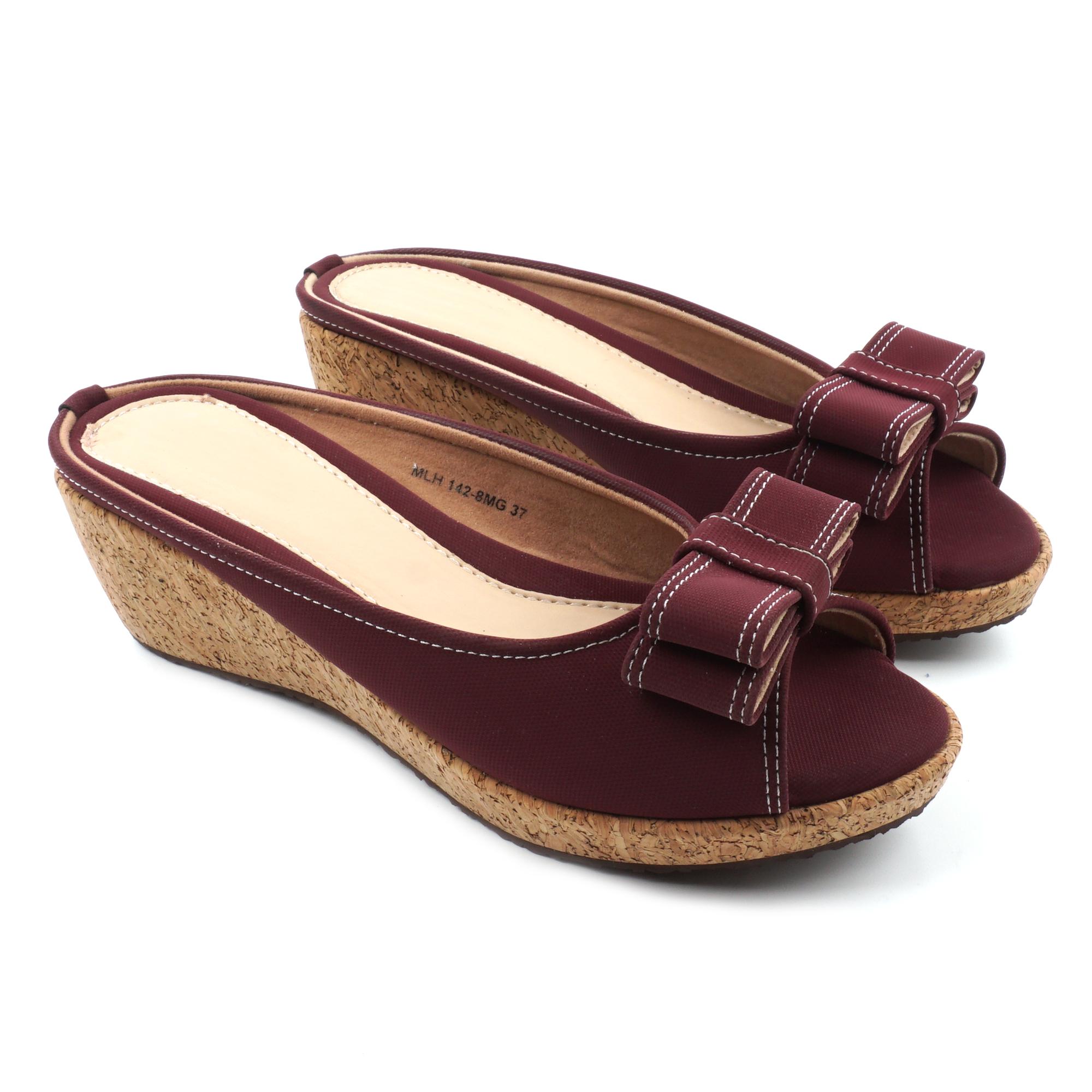 Pluvia - Sandal Sendal Wedges Wanita Terbaru MLH-MG08 - Hitam / Maroon / Tan / Navy