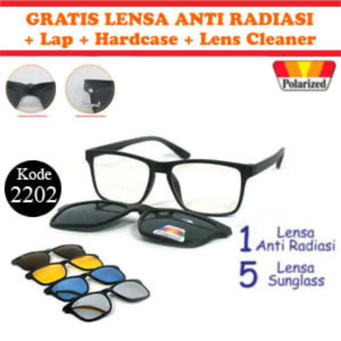 Frame Kacamata Korea2202 Clip On 5 Lensa Anti Radiasi Polarized + Gratis lensa anti Radiasi Plus/Minus/Cylinder