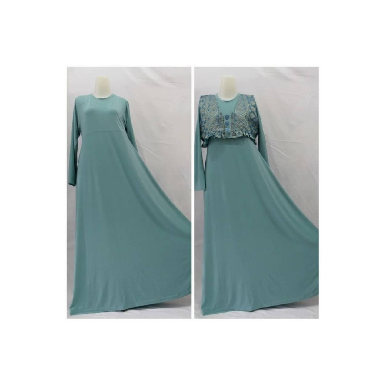 Baju Gamis Cardigan Dengan Rompi Songket Motif Etnik Warna Biru 9