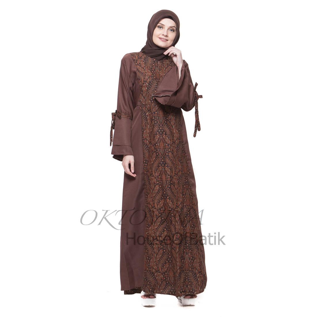 Oktovina-HouseOfBatik Gamis Batik Sogan Katun-Balotelli Klasik - Sogan Batik GBSKB-3 - Cokelat Hitam / Gamis Batik / Gamis Wanita / Batik Wanita / Baju Batik