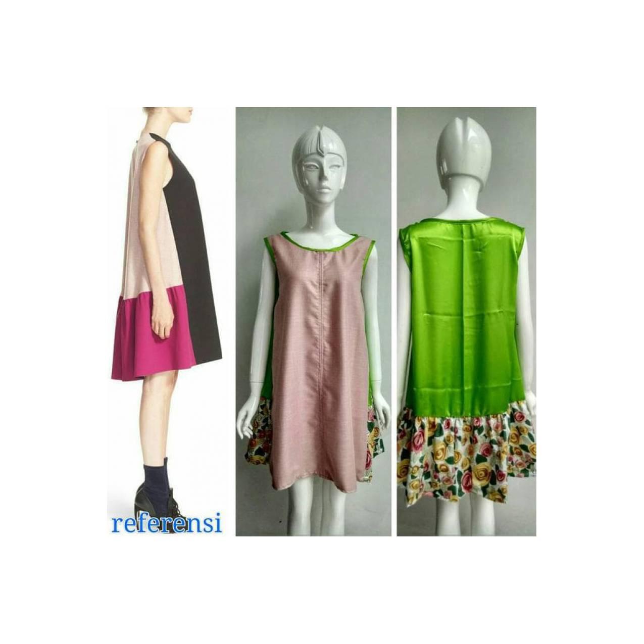 Dijual Dress Color Blok 3 Tone Terima Jahit Dress Celana Rok Kaftan